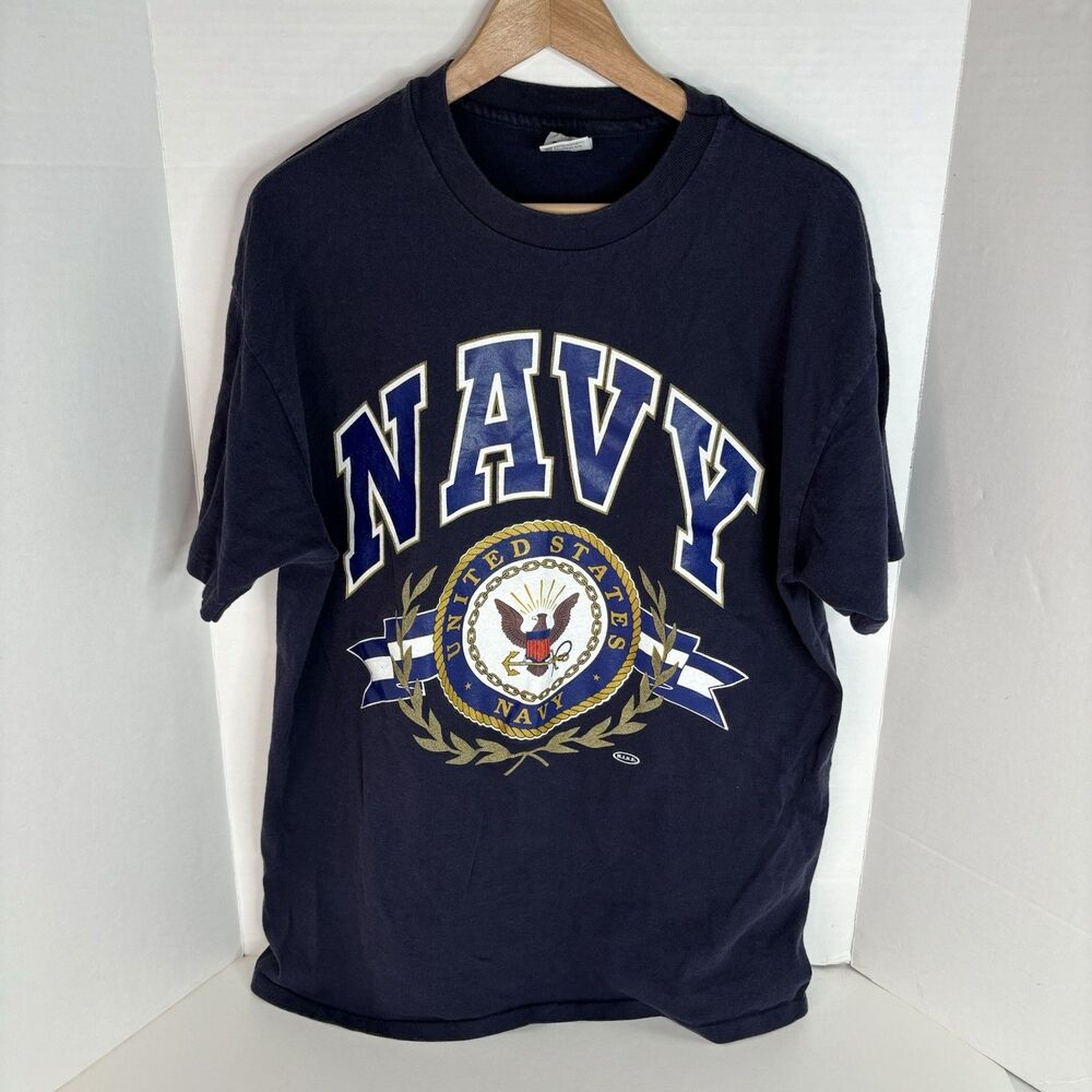 Vintage US Navy Graphic T Shirt, XL, Dark Blue, Anvil, Large Logo USA